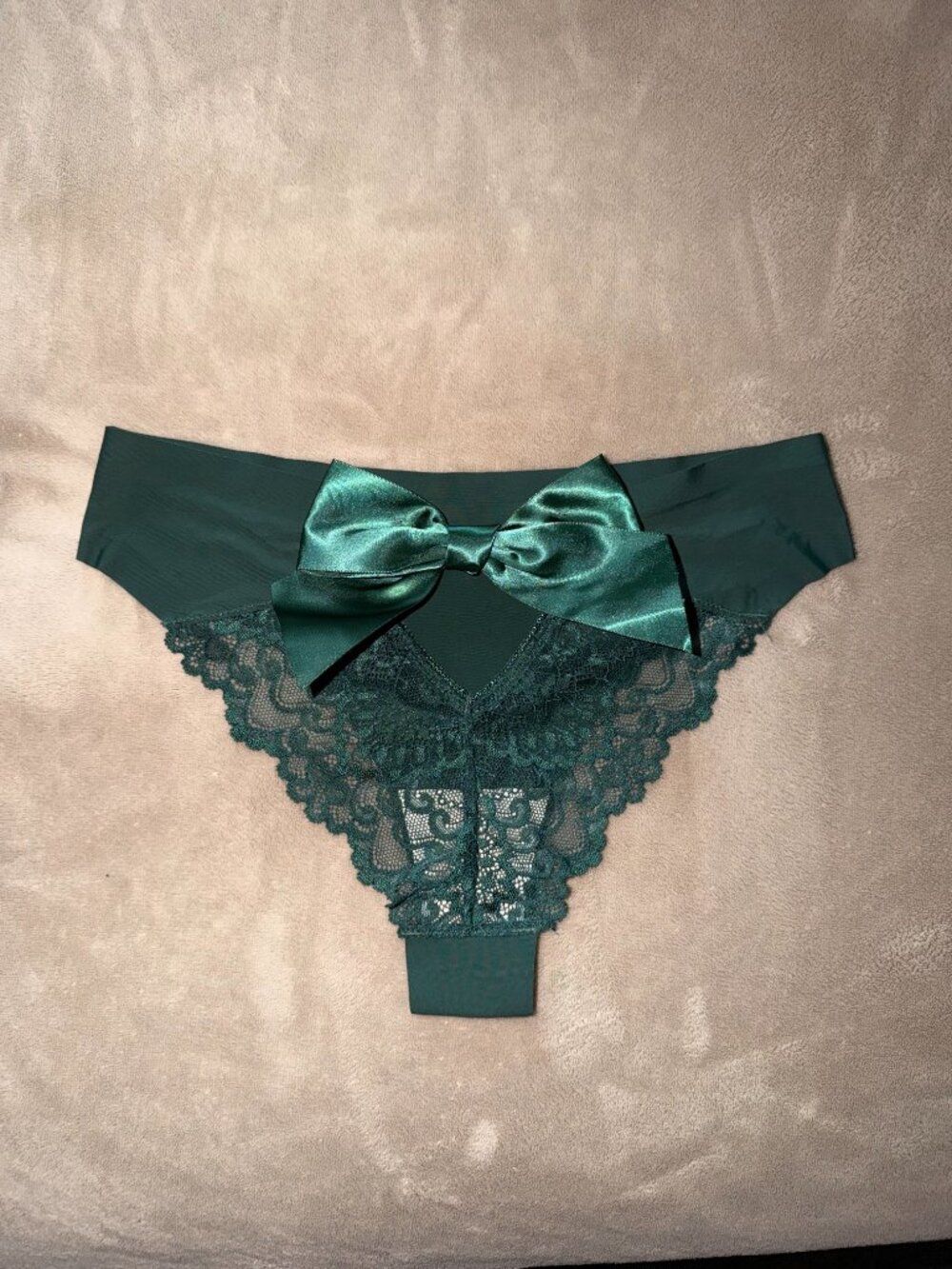 Stylish brief panties with back bow and sheer lace back, size S/M